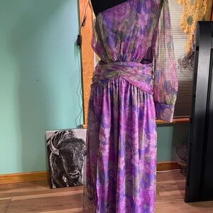 Elegant Purple Floral One-Shoulder Dress
